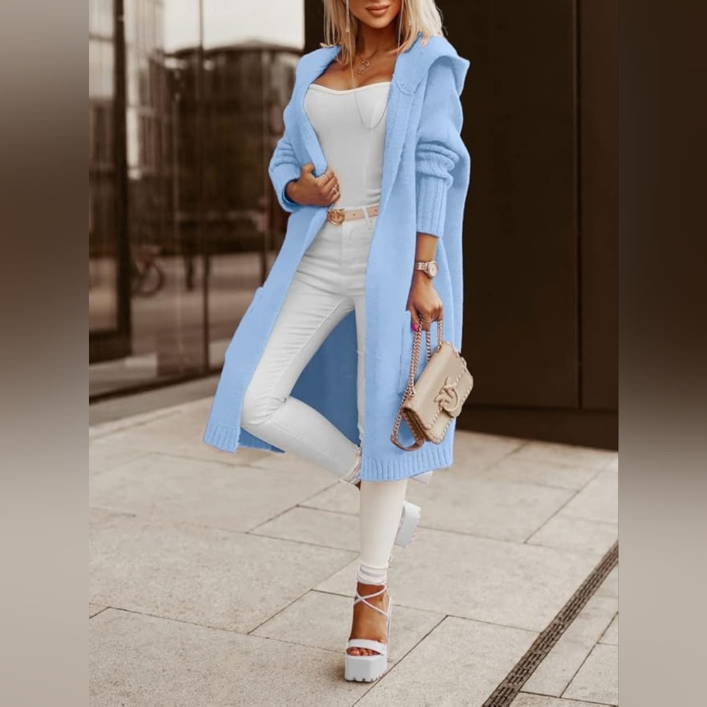 Cute Cozy Women's Baby Blue Long Sweater Cardigan